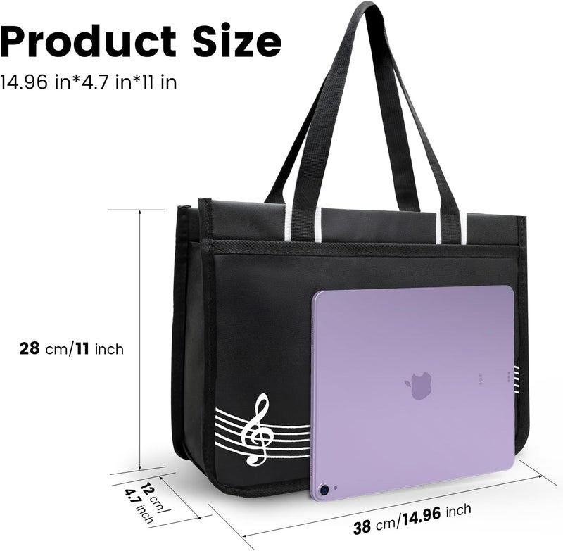 BestSounds Piano Bag, Zipper Waterproof Music Book Tote Bag Piano Accessories for Students Kids, Women, Gifts for Musicians (Black Music) - Image 4